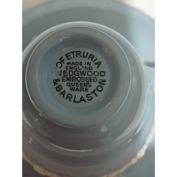 Wedgwood Blue Queen's Ware Cup and Saucer Embossed Grapes Made in England - Picture 2 of 7